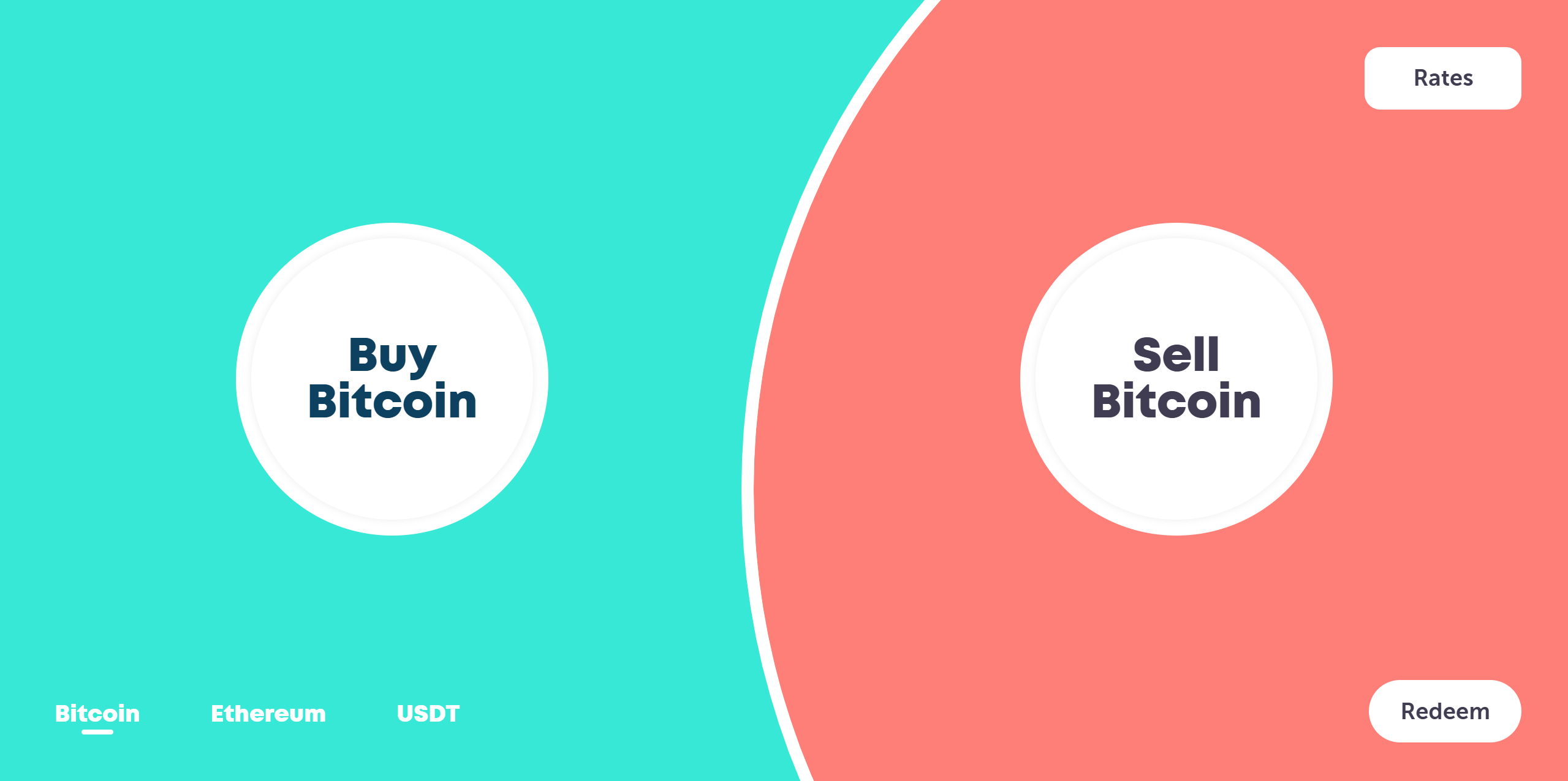 ATM screen showing Bitcoin, Ethereum, and USDT options
